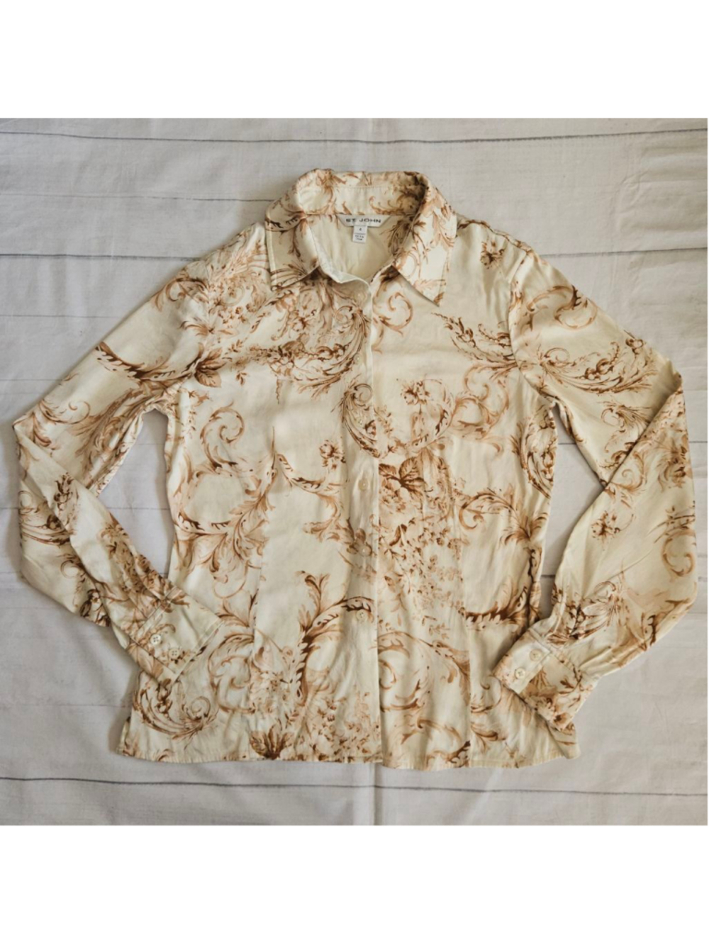St. John Champagne Floral Silk Button Up Old Money Classy Womens 4